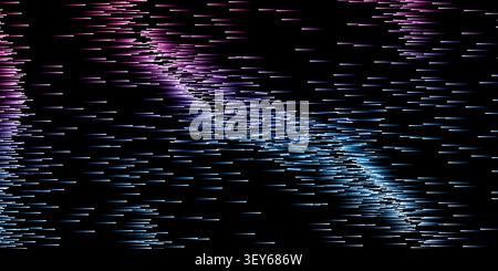 Abstract vector background featuring scattered horizontal lines in vibrant blue, pink, and purple neon colors on a dark black backdrop, ideal for tech Stock Vector