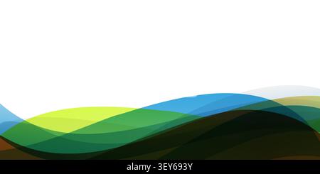 Minimal abstract wide scale background with overlapping translucent colorful waves, layers on the bottom and white space above, ideal for modern layou Stock Vector