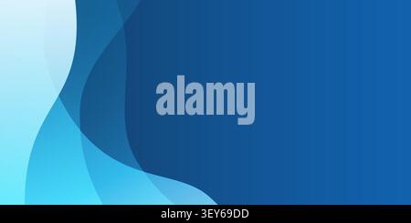 Modern abstract background, design template with translucent blue waves flowing vertically the left half of the image, leaving clean dark blue space o Stock Vector