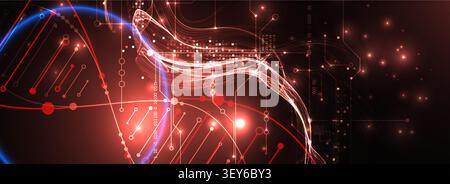 Abstract scientific background with glowing DNA double helix and futuristic bio sphere. Vector Stock Vector