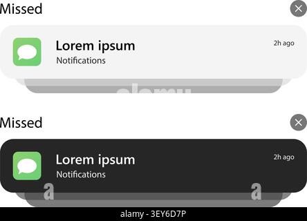 Smartphone Push Notification Banner in Light and Dark Mode. Vector Illustration Stock Vector