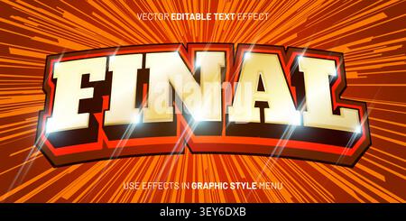 Golden 3D final sport text effect font. Red gold chrome futuristic football soccer typography template vector design. Editable championship league tou Stock Vector