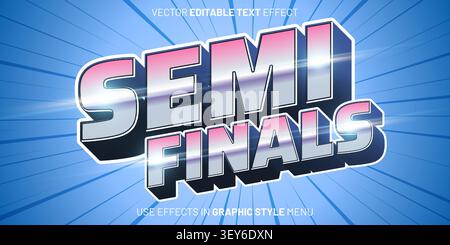 3D semifinals sport text effect font. Retro futurism blue pink purple bold typography design template vector. Editable soccer football league tourname Stock Vector