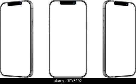 Silver Smartphone Mockup Set with Three Realistic Blank Mobile Phone Screens. Vector Illustration Stock Vector