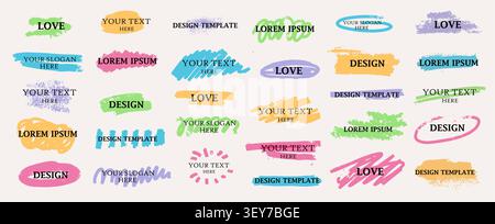 Underline highlight hand drawn uchalk for text. Handwriting collection of border brush, pencil and crayon frames strokes. Vector memo scrawls. Bubble Stock Vector
