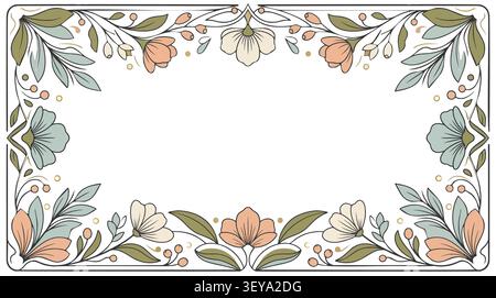 Elegant Art Nouveau Floral Frame with Vintage Botanical Border and Copy Space for Wedding Invitation or Greeting Card Template Vector Illustration Stock Vector