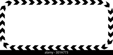 Rectangle frame with chevron arrows creating dynamic border pattern. Element with striped motion lines and geometric shapes. Stock Vector