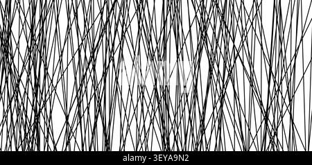 Random line chaos forming intricate stripe pattern. Abstract geometric background with tangle diagonal rays, grunge texture, and asymmetrical monochrome design elements. Stock Vector