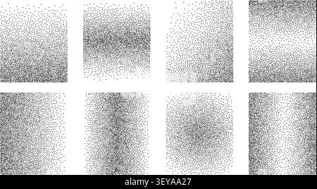 Noise gradient rectangle texture with grain dot and stipple effect. Halftone pointillism pattern create vintage background with abstract tone. Stock Vector