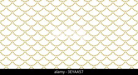 Fish scale pattern with gold dot creating scallop texture. Seamless vintage background featuring ornate reptile skin motif. Perfect for fabric, tile design, or decorative print projects. Stock Vector