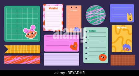 Set of Digital Paper Notes and Stickers. Stock Vector