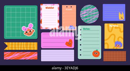 Set of Digital Paper Notes and Stickers. Stock Vector