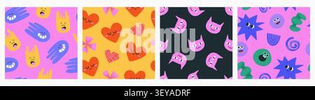 Funky Seamless Patterns with doodle elements. Stock Vector