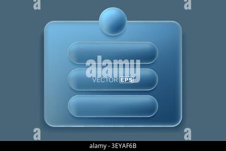Modern blue glassmorphism UI element template. Clean design with frosted buttons and a 3D sphere. Vector illustration Stock Vector