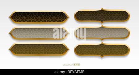 Luxurious golden Islamic frames with intricate geometric patterns, ideal for elegant cultural and religious designs. Vector illustration Stock Vector