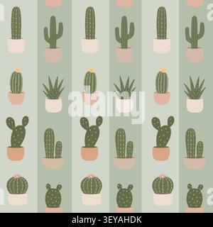 Minimal Vertical Cactus Stripe Pattern Design Stock Vector