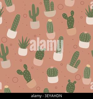 Minimal Potted Cacti Seamless Pattern Collection Stock Vector
