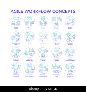 Agile workflow blue gradient concept icons Stock Vector