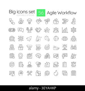 Agile workflow line icons set Stock Vector