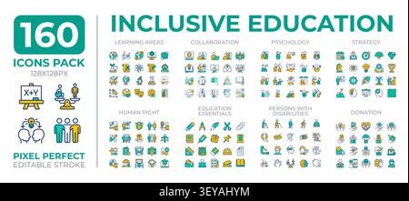 Inclusive education colorful icons set collection Stock Vector
