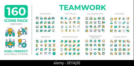 Teamwork colorful icons set collection Stock Vector