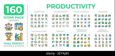 Productivity colorful icons set collection Stock Vector