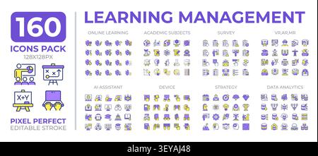 Learning management colorful icons set collection Stock Vector