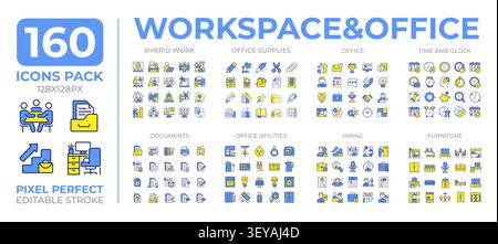 Office workspace colorful icons set collection Stock Vector