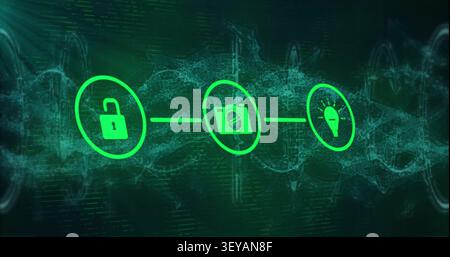 Radial flare starting green HUD assembling padlock camera bulb linking pulsing enabling camera Stock Photo