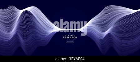 Neuro Science Research Abstract Digital Medical Transformation AI Neuronal Connection Waving Helix Lines Blue Neon Glowing Pathway. Innovate Neural Stock Vector