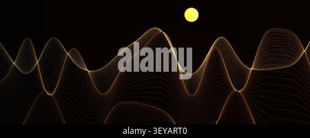 Wavy Golden Stripes Pattern Japanese Linear Ornate Desert Dune. Fluid Curve Lines Art Wave Topographic Style. Gold Elegant Pattern for Premium Stock Vector