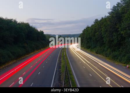 Light trails of cars moving on the M4 motorway Stock Photo