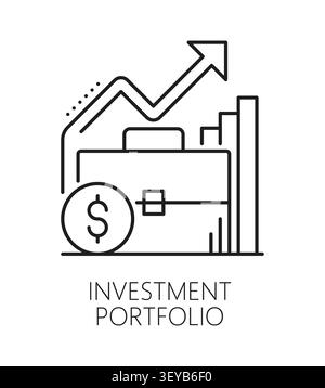 investment portfolio, finance line icon or symbol. Finance investor company vector pictogram, trade investment fund outline sign. Capital startup icon or symbol with infographics graph and briefcase Stock Vector