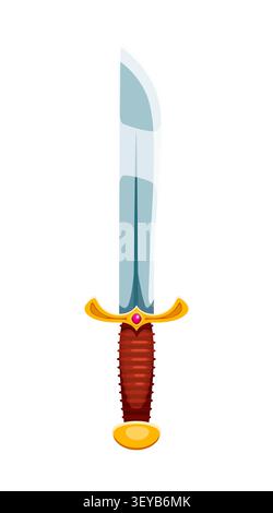 Pirate captain cartoon fantasy sword game icon. Buccaneer filibuster fantasy vector sword, pirate bandit ancient dagger. Corsair isolated blade icon with precious gem in handle and golden crossguard Stock Vector