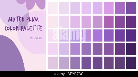 Purple color palette. Lavender, violet and plum, lilac, iris and grape, amethyst and mauve purple swatches set. Purple color palette square mockup from pale to deep dark shades gradation chart Stock Vector