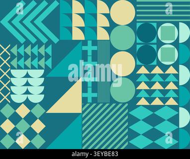 Teal and turquoise abstract seamless geometric pattern. Vector background set in modern Bauhaus style for premium textile, fabric print, and wrapping Stock Vector