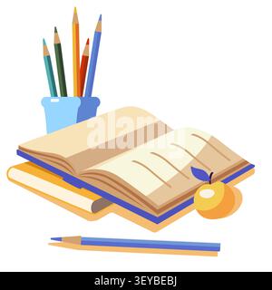School notebooks and books. Flat vector illustration for education, classroom supplies, study essentials, back to school. Stock Vector