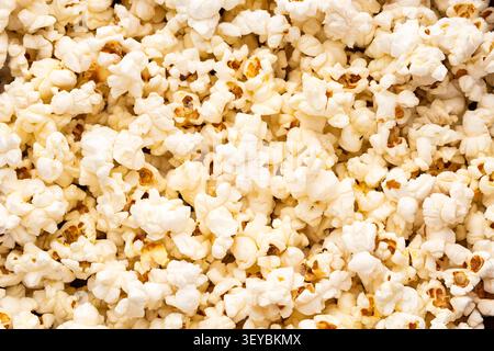 Close-up of freshly popped popcorn, with a crispy texture and appetizing appearance Stock Photo
