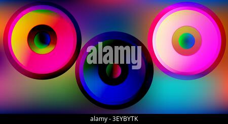 Vibrant glowing circular shapes with neon rainbow colors and gradients Stock Vector