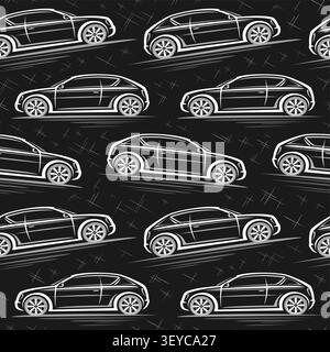 Vector Compact Car seamless pattern, automotive background with illustration of modern hatchback car for bed linen, square placard with clipart of run Stock Vector