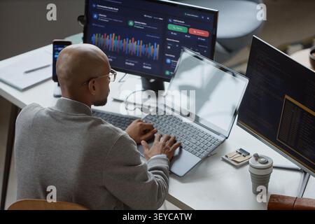 Man Working on Software Development in Information Office Stock Photo