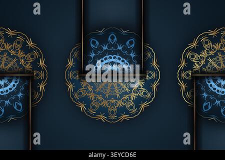 abstract luxury mandala gold navy background Stock Vector