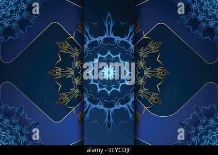 islamic style gold blue mandala background Stock Vector