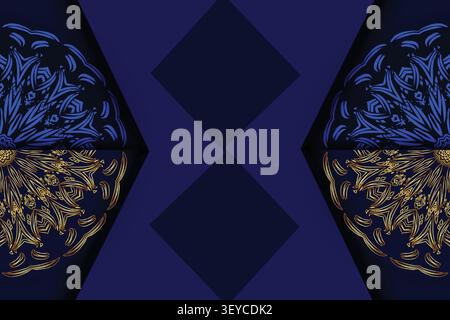 elegant geometric mandala gold blue backdrop Stock Vector