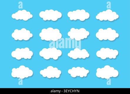 White Cloud Element Set with Shadow on Blue Background. Vector Illustration Stock Vector