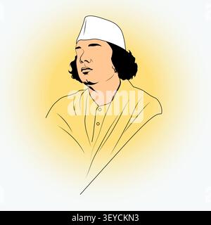 Bengali Rebel Poet Illustration with Warm Gradient Background Stock Vector
