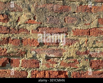 Old cracky bricks texture background in grazing light. Stock Photo