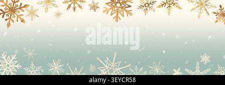 Christmas winter banner background with elegant golden snowflakes border on mint green copy space template Stock Photo