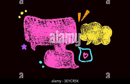 Yellow and magenta crayon speech bubbles. Stock Vector