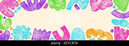 Playful frame drawn in color crayon elements on a light background. Stock Vector